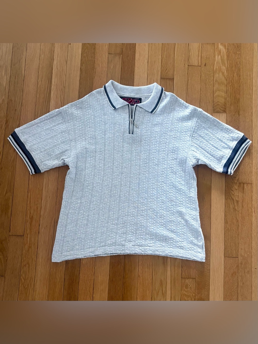 Vintage 90s 26Red Knit Polo Shirt L Grey Cream Quarter Zip Made In USA 26 Red 95